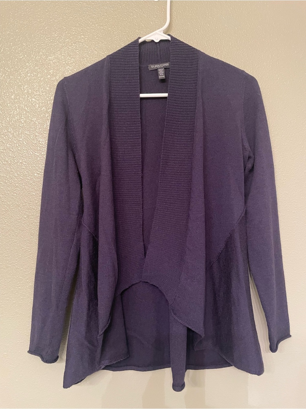 Eileen Fisher Navy Blue Open-Front 3/4 Sleeve Draped Cardigan Size PP